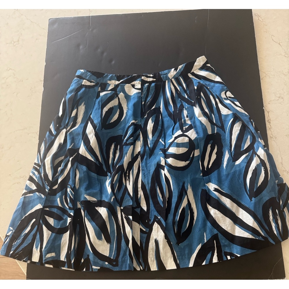 INC International Concepts Blue and White Leaf Print Mini Skirt